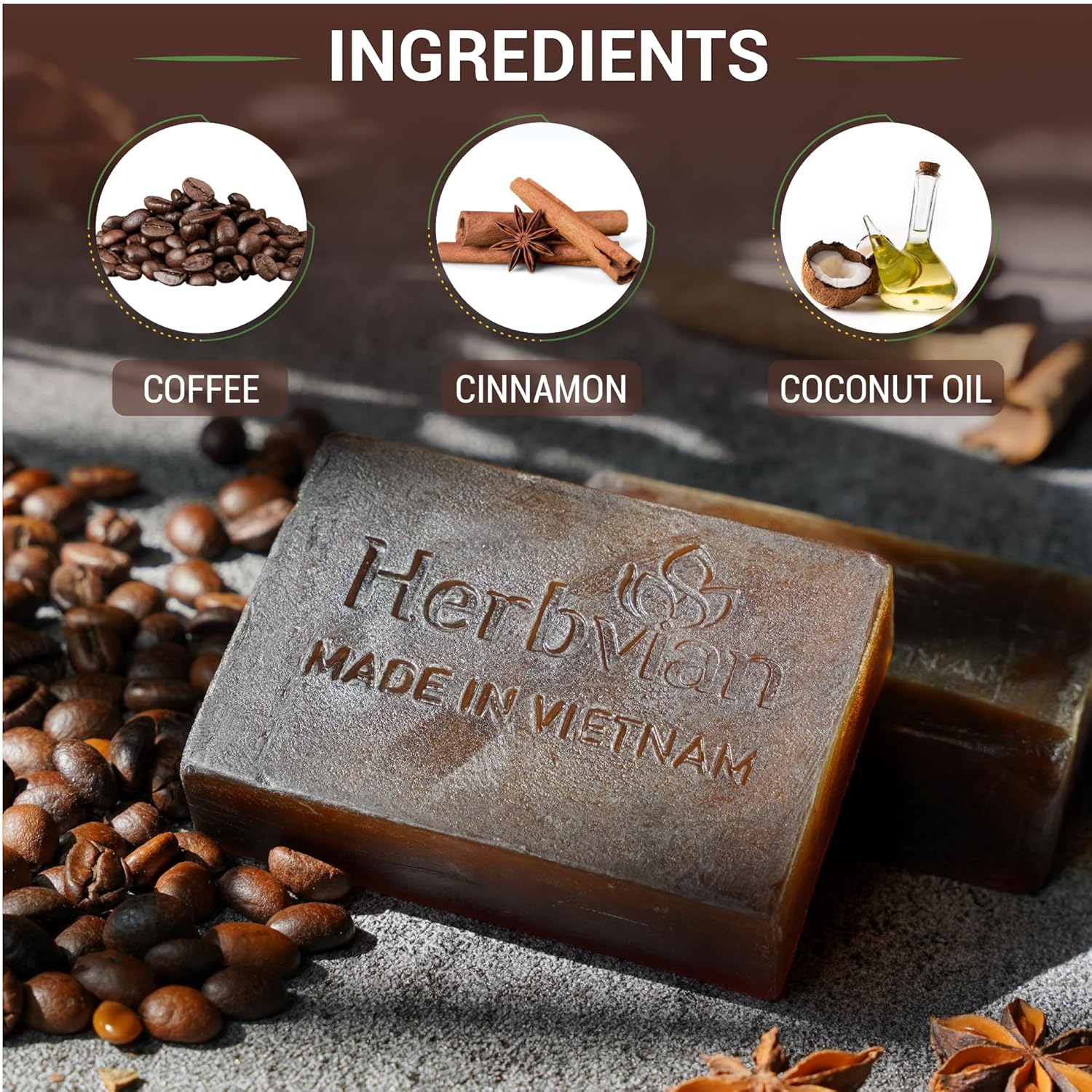 Coffee Natural Soap with Cinnamon Essential Oil (2 bars/pack)