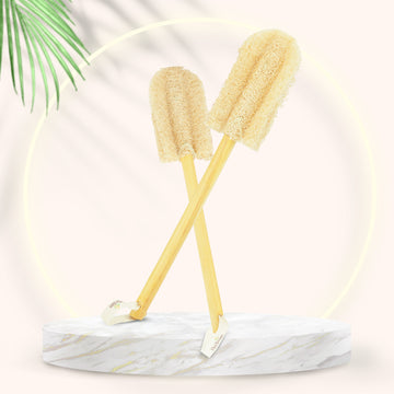 Natural Loofah Bottle Brush with Wooden Handle