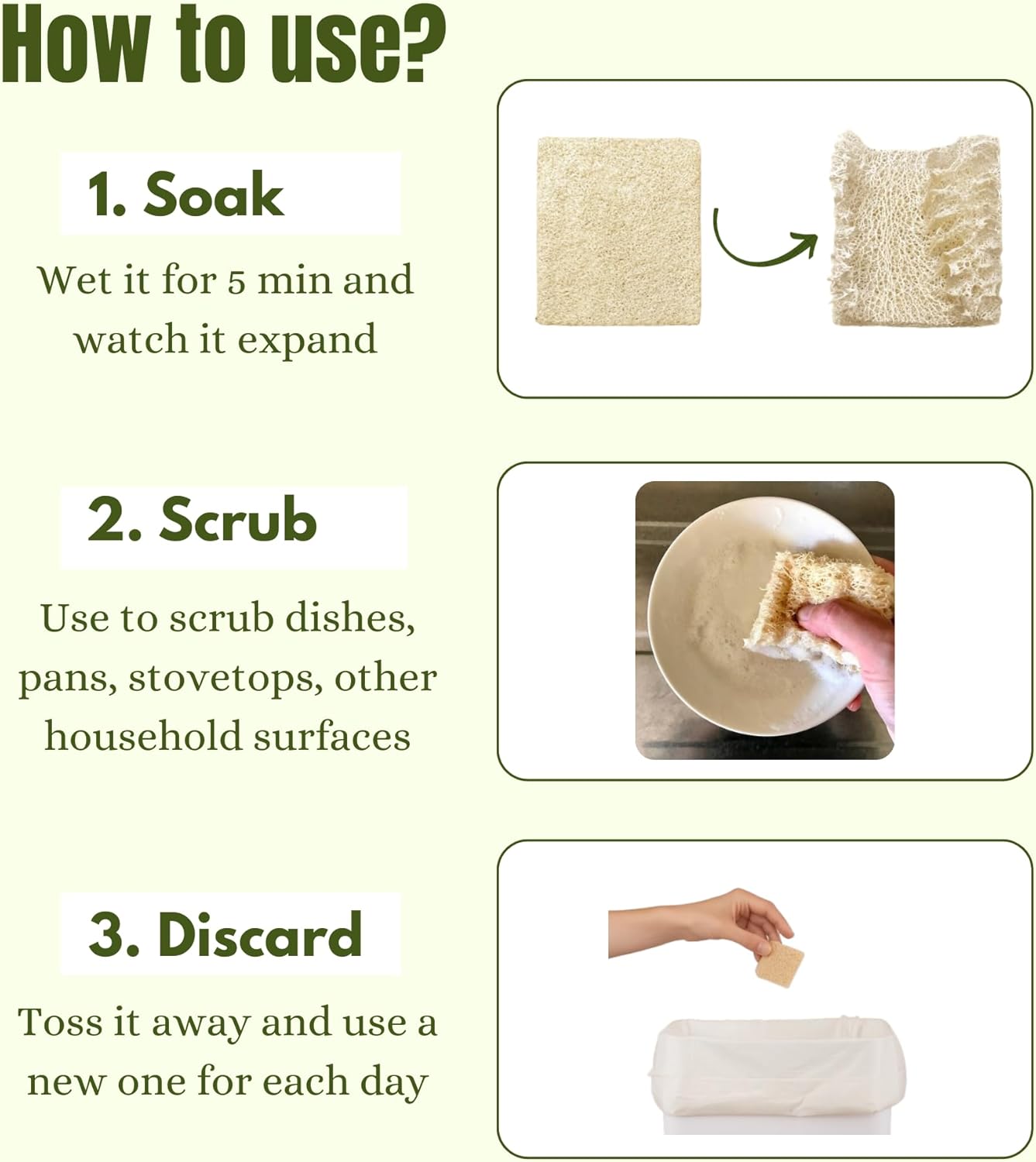 Natural Loofah Dish Sponge Multipurpose 100% Biodegradable