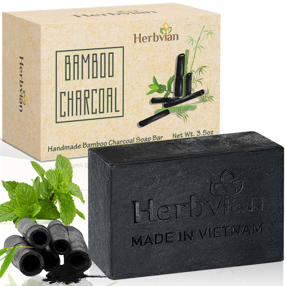 Active Charcoal Natural Soap with Peppermint Essential Oil (2 bars/pack)