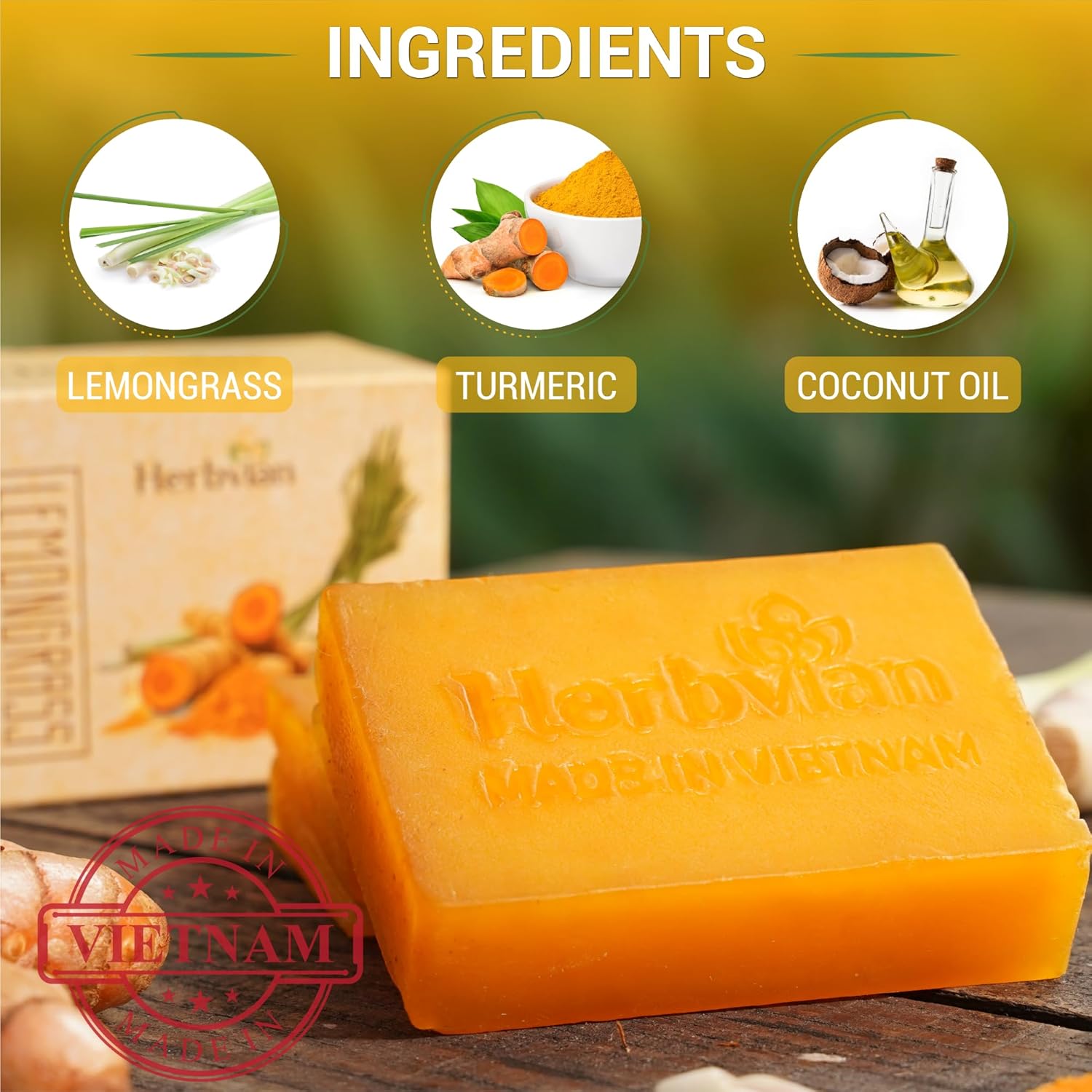 Turmeric Natural Soap with Lemongrass Essential Oil (2 bars/pack)