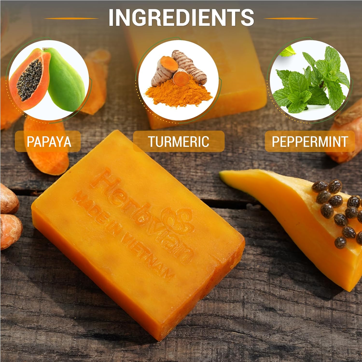 Turmeric & Papaya Natural Soap with Peppermint Essential Oil (2 bars/pack)