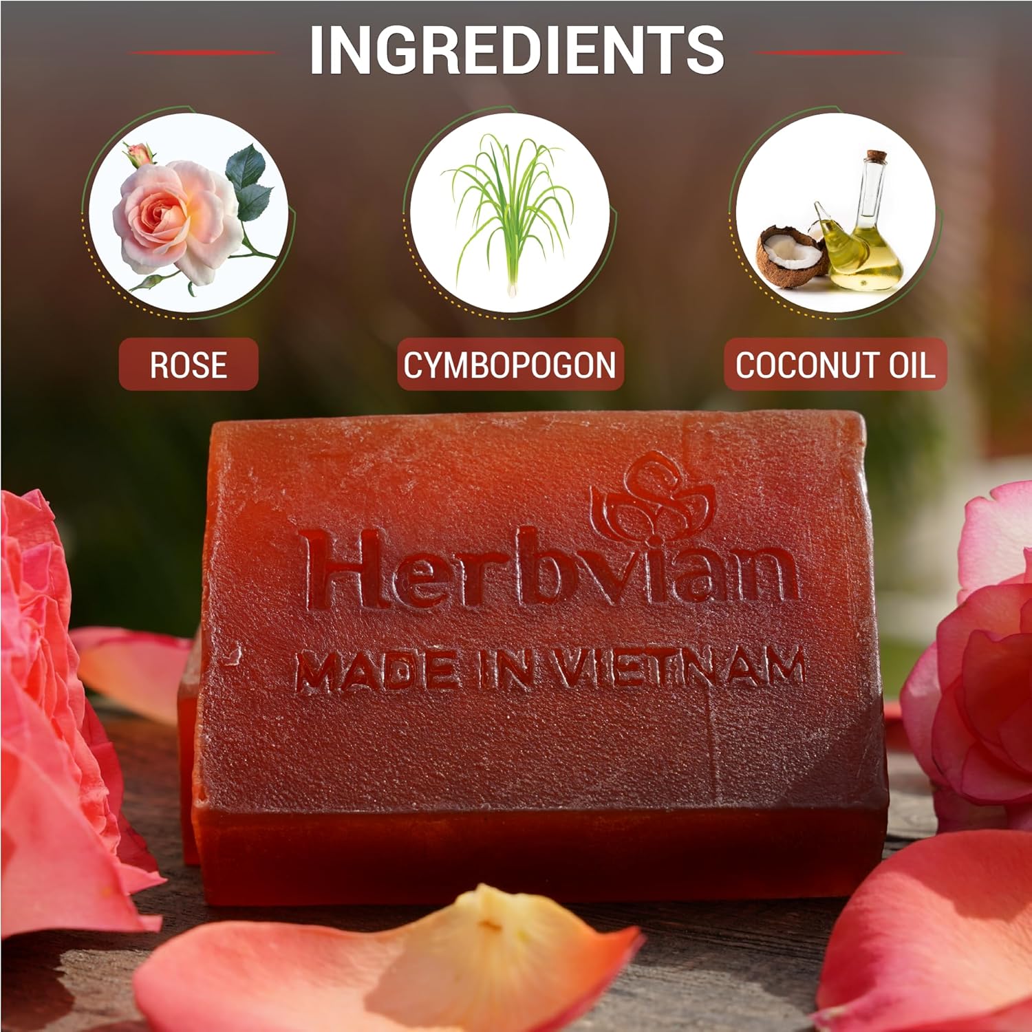 Rose Natural Soap with Honeysuckle and Lemongrass Essential Oil (2 bars/pack)