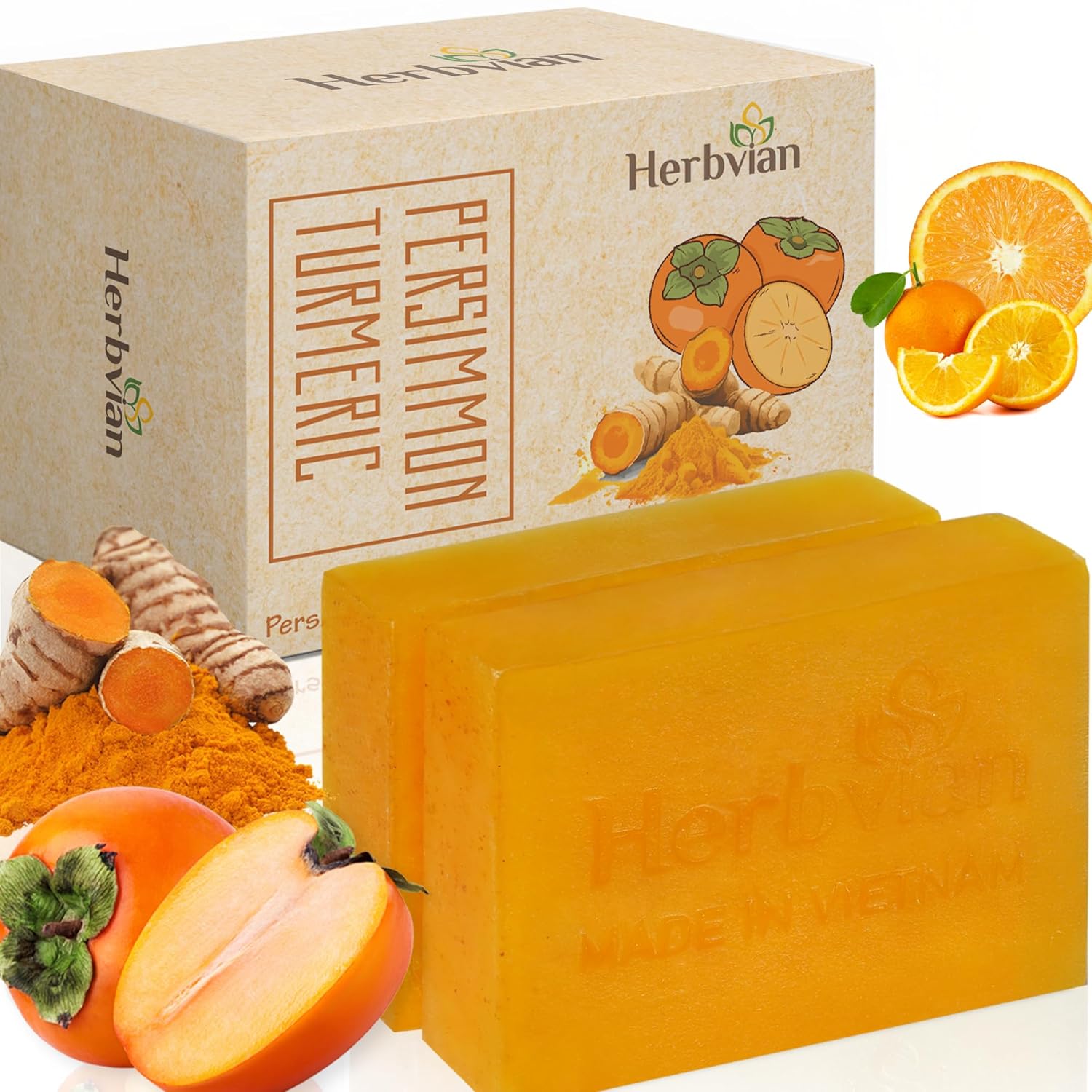 Turmeric & Persimmon Natural Soap with Orange Essential Oil (2 bars/pack)