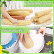 6 Packs Natural Loofah Sponge 13.8-15.7 Inches for Men Women | Organic Exfoliating Sponge, Soft Texture, for Kitchen Bath & Body Scrub