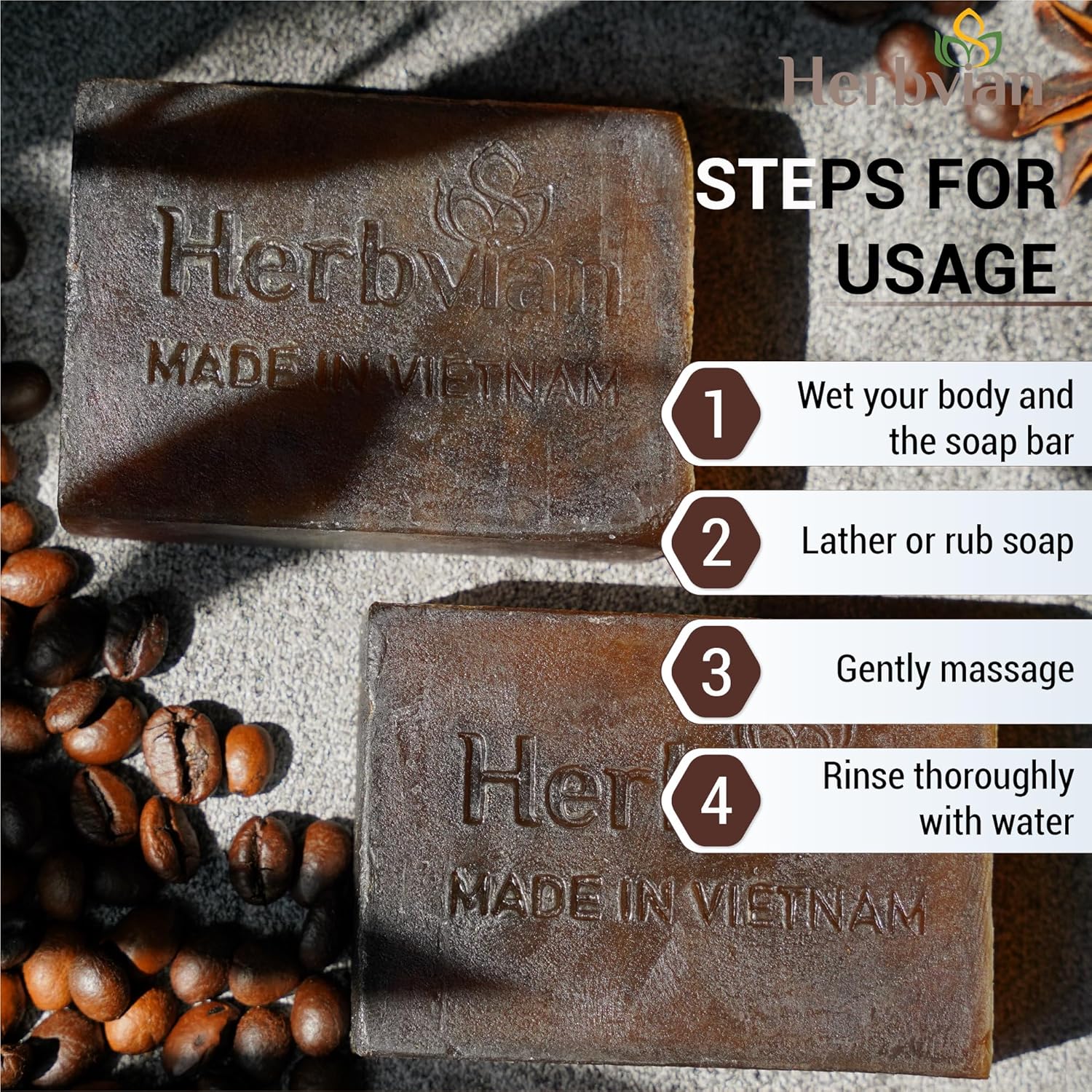 Coffee Natural Soap with Cinnamon Essential Oil (2 bars/pack)