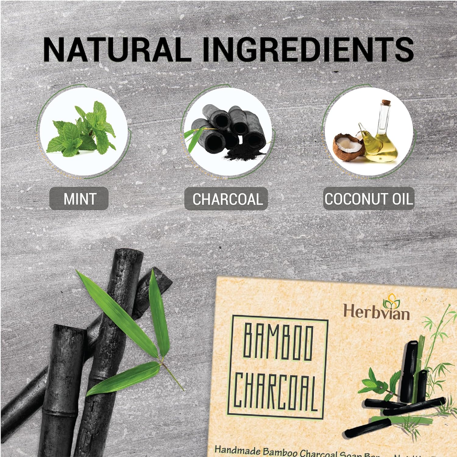 Active Charcoal Natural Soap with Peppermint Essential Oil (2 bars/pack)