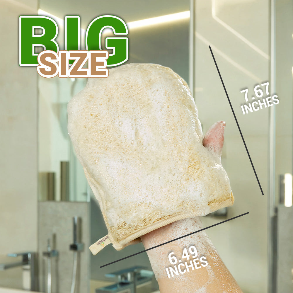 Natural Loofah Bath Glove – Bamboo Cotton Lined - Set of 2