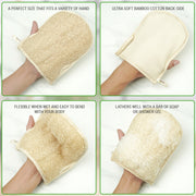 Natural Loofah Bath Glove – Bamboo Cotton Lined - Set of 2