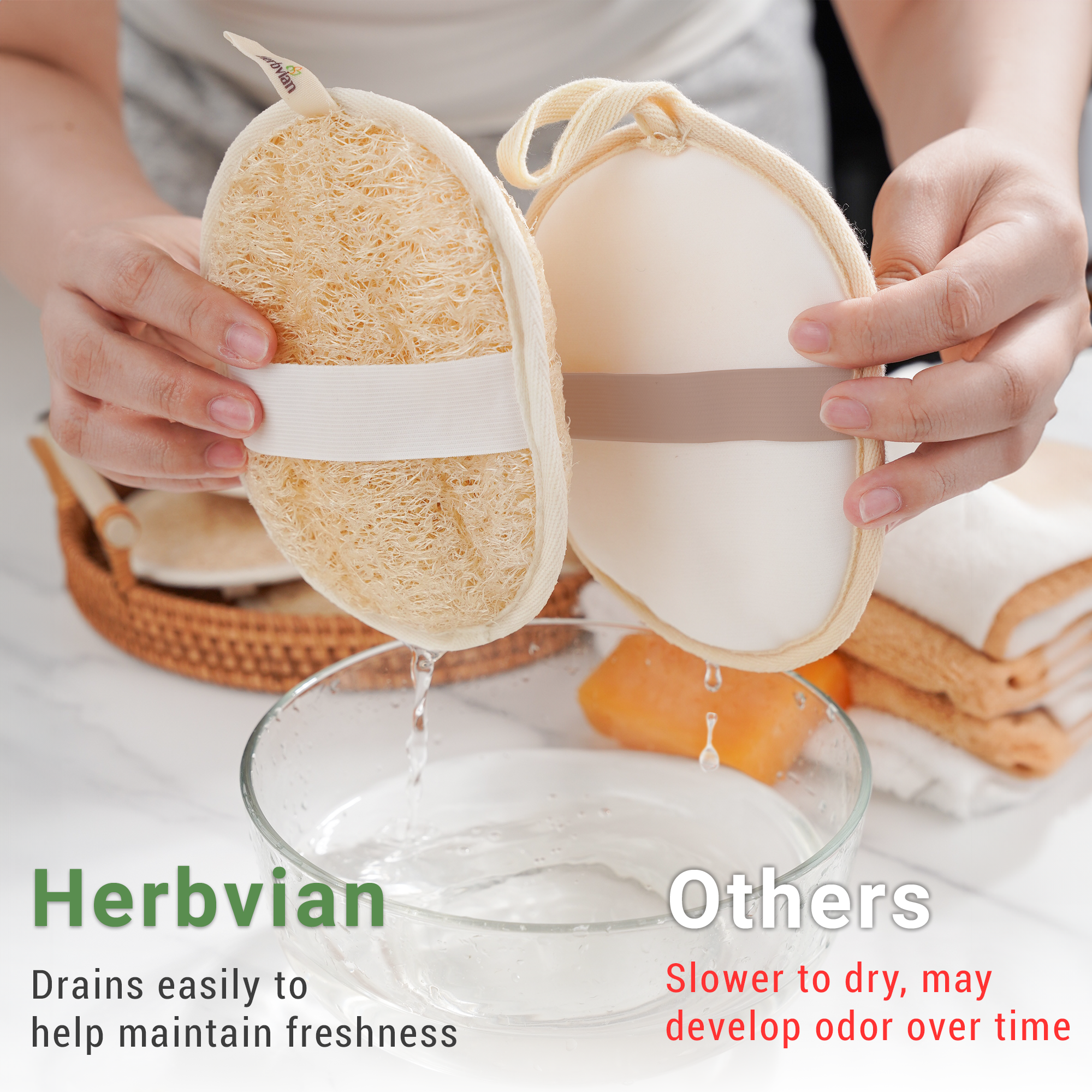 Vietnamese Natural Loofah Exfoliating Body Scrubber Bath Pads - Pack of 2