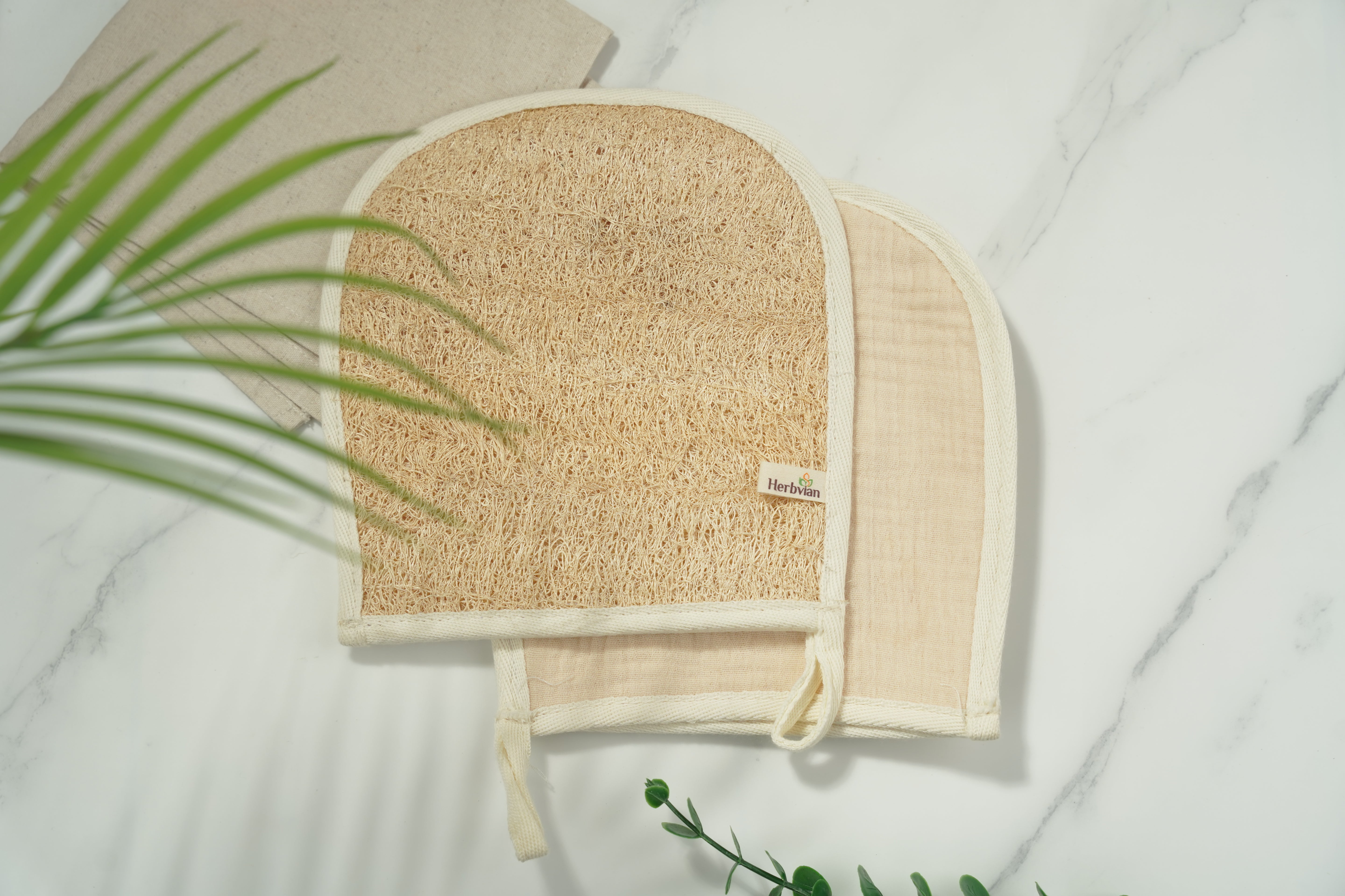 Natural Loofah Bath Glove – Bamboo Cotton Lined