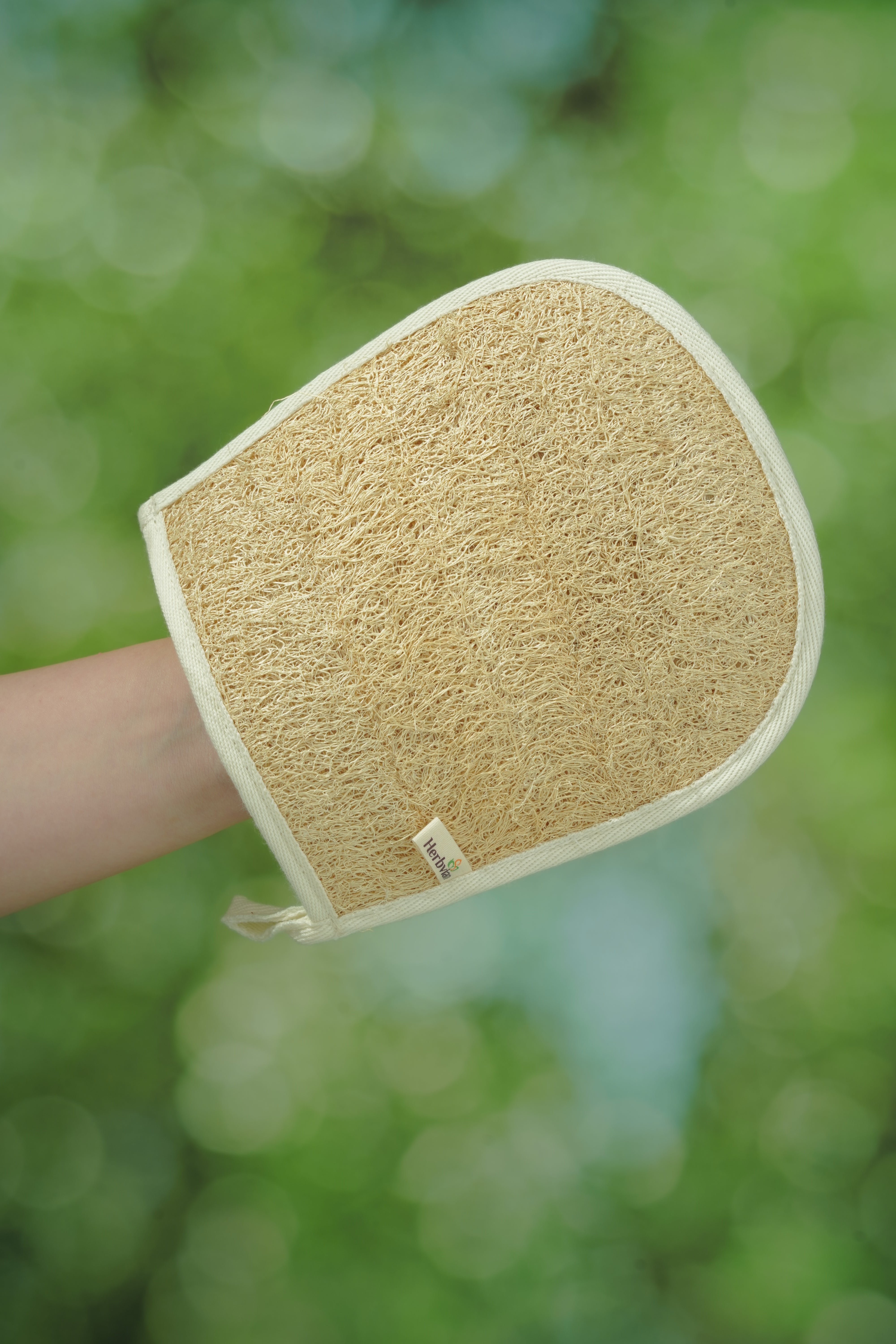 Natural Loofah Bath Glove – Bamboo Cotton Lined