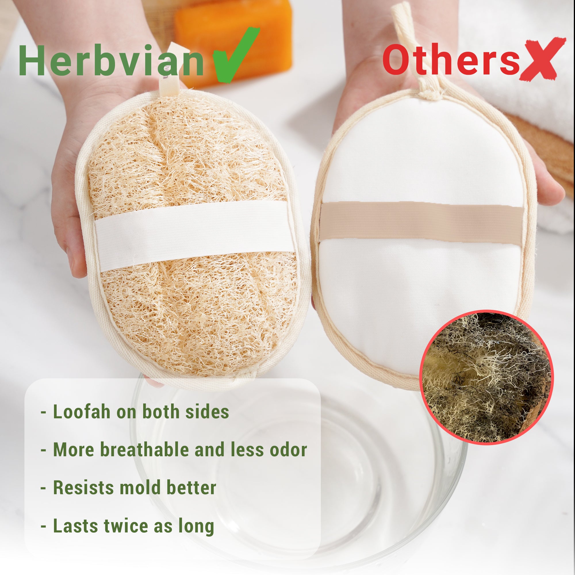 Vietnamese Natural Loofah Exfoliating Body Scrubber Bath Pads - Pack of 4 (2x2 pack of 2)