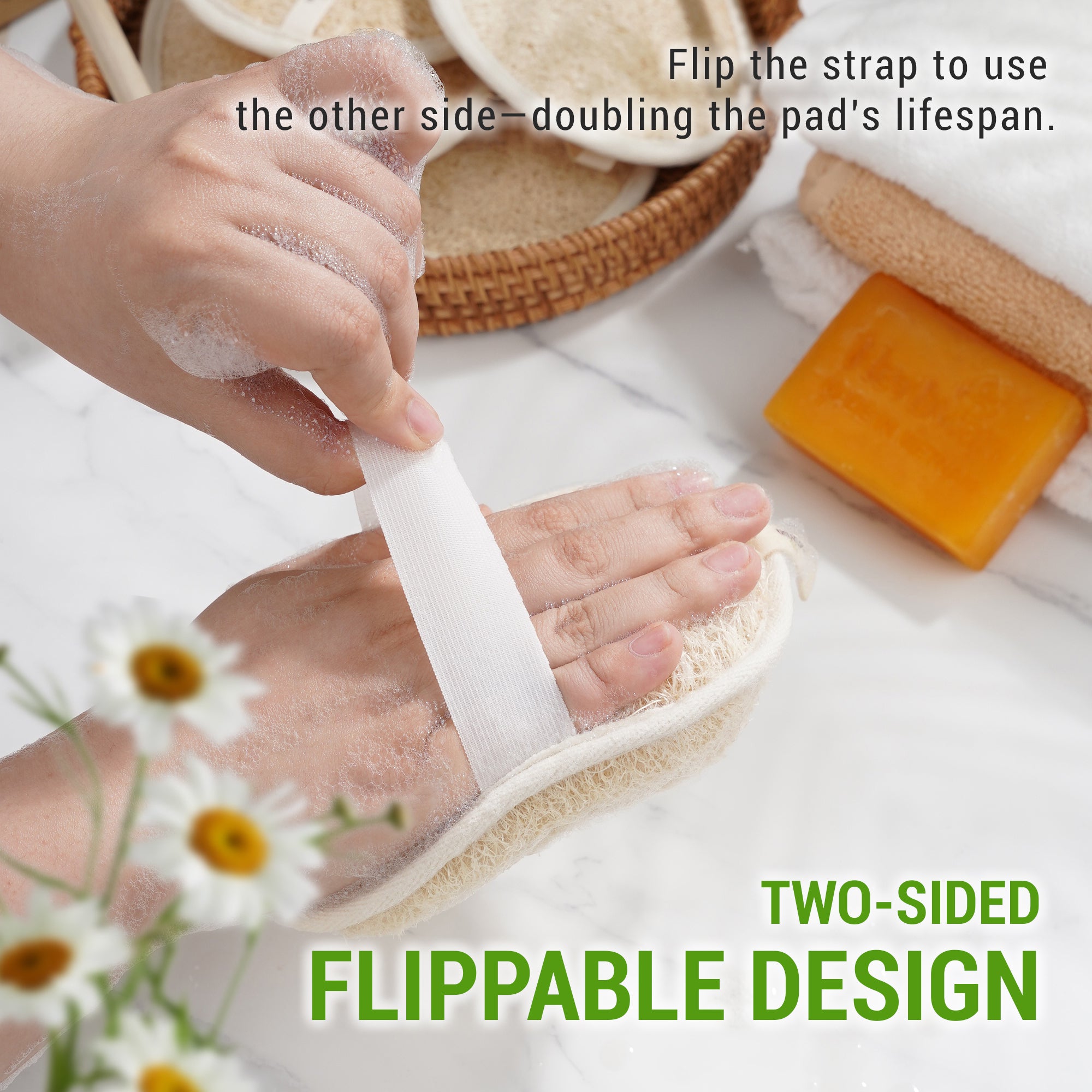 Vietnamese Natural Loofah Exfoliating Body Scrubber Bath Pads - Pack of 2