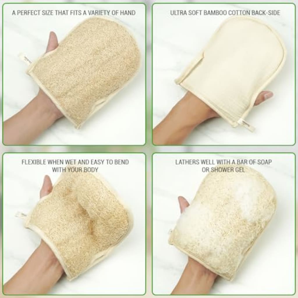 2PCS Natural Loofah Scrubber Mitts with Thumb Holes