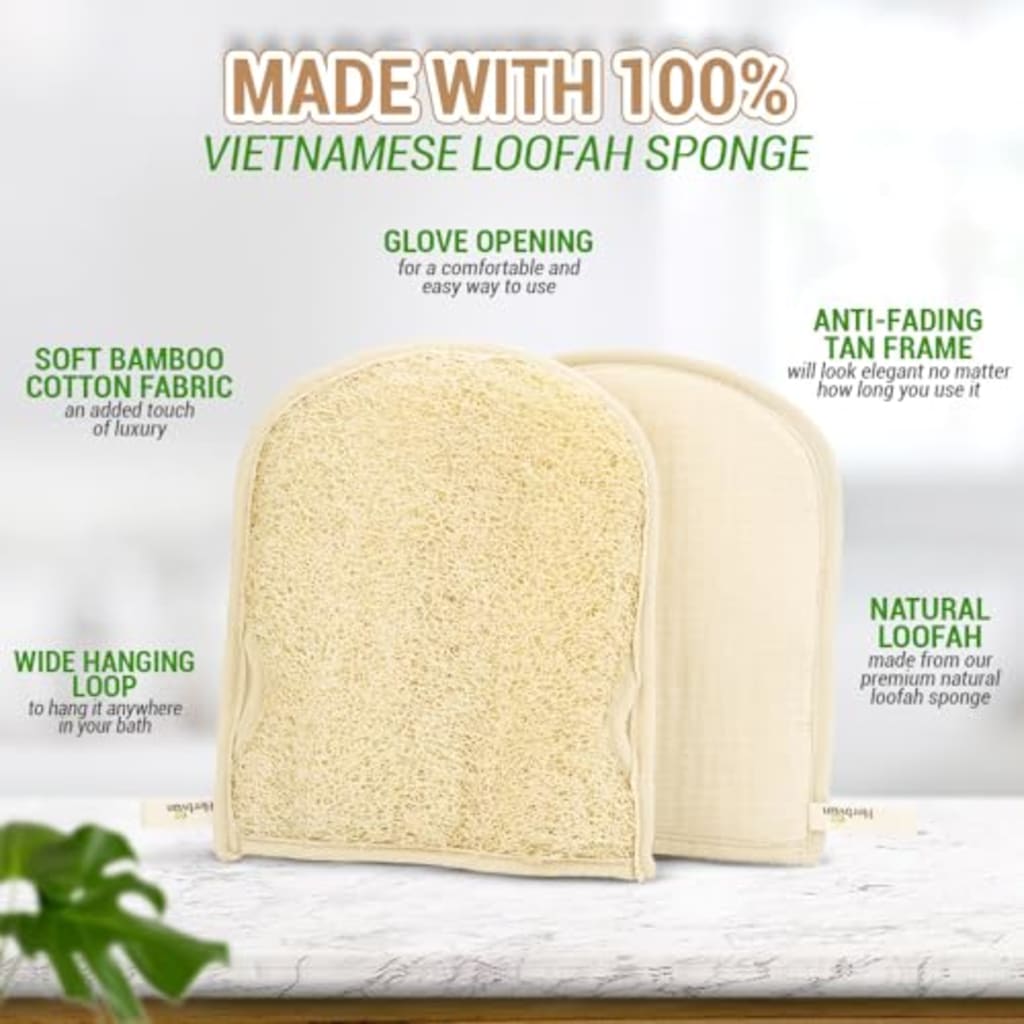 2PCS Natural Loofah Scrubber Mitts with Thumb Holes