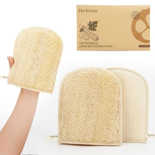 2PCS Natural Loofah Scrubber Mitts with Thumb Holes