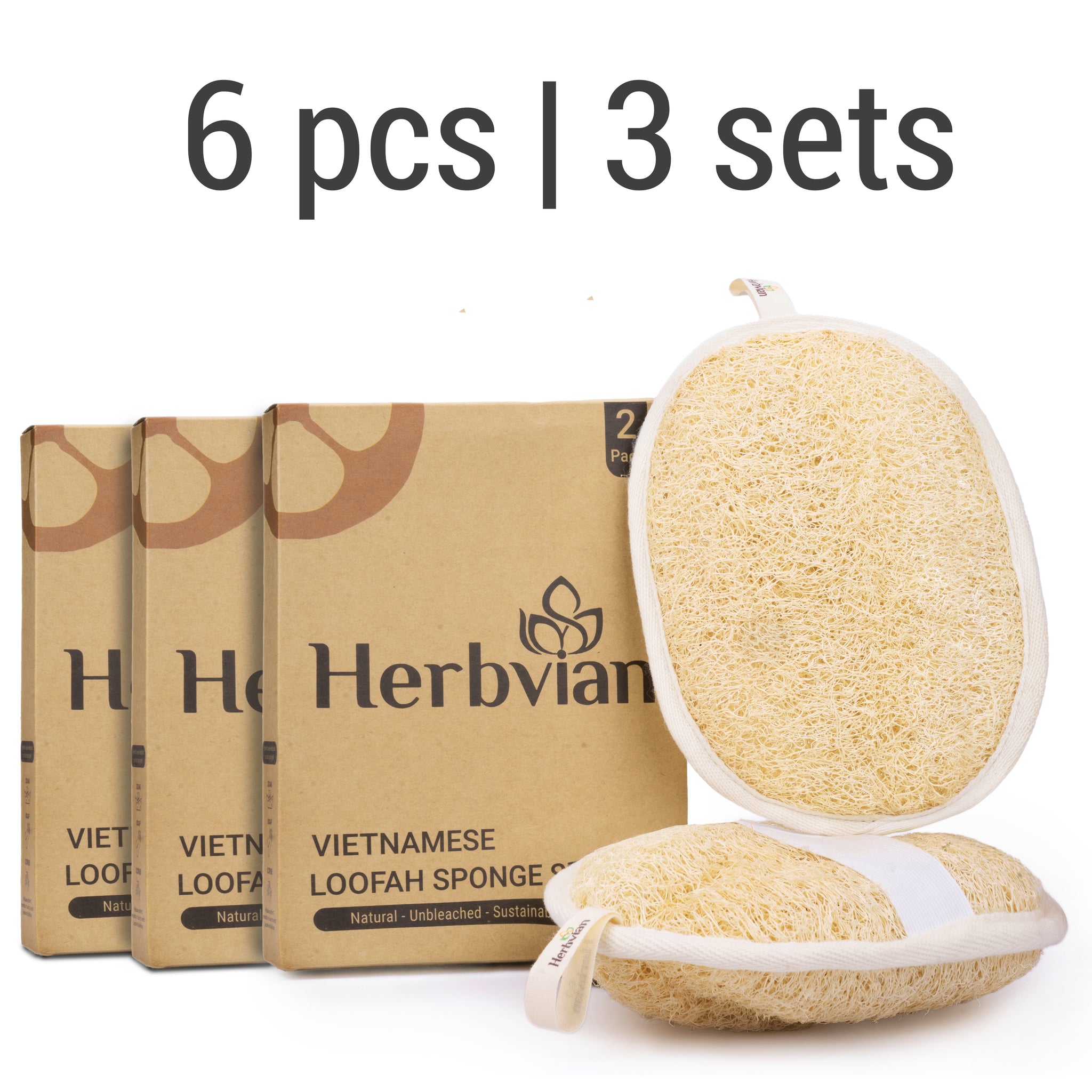 Vietnamese Natural Loofah Exfoliating Body Scrubber Bath Pads - Pack of 6 (2x3 pack of 2) (Copy)