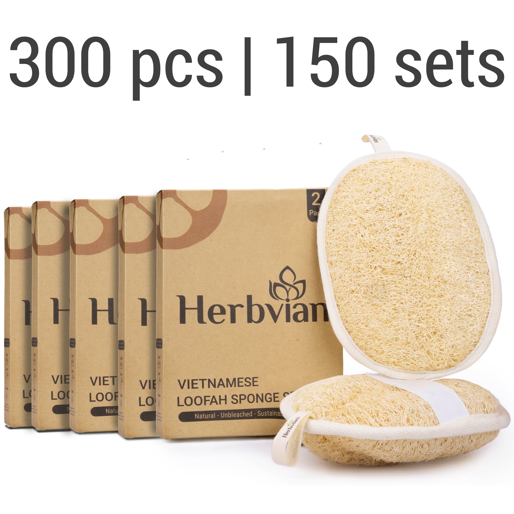 Vietnamese Natural Loofah Exfoliating Body Scrubber Bath Pads - Pack of 300 (2x150 pack of 2) (Copy)