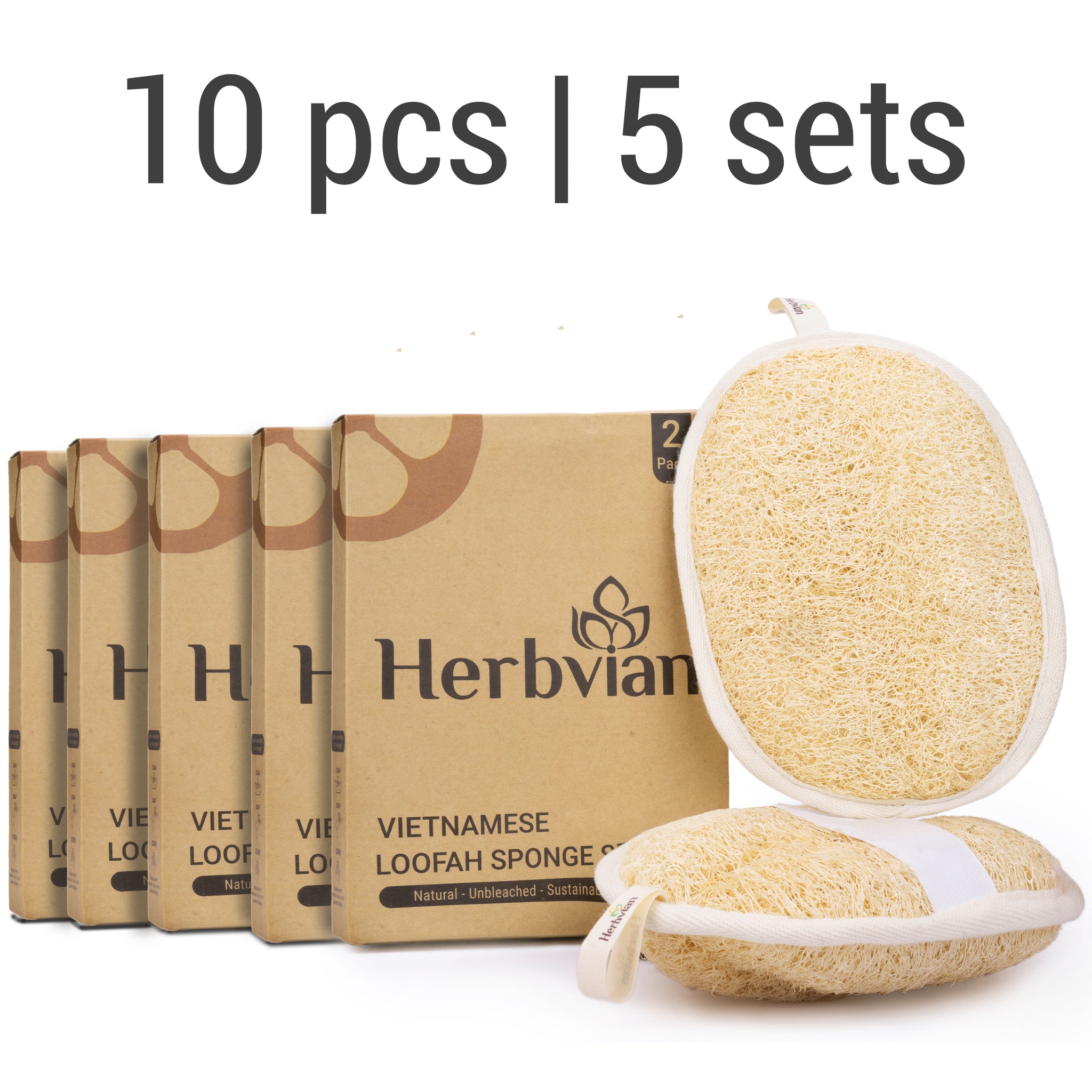 Vietnamese Natural Loofah Exfoliating Body Scrubber Bath Pads - Pack of 10 (2x5 pack of 2) (Copy)