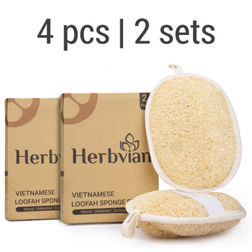 Vietnamese Natural Loofah Exfoliating Body Scrubber Bath Pads - Pack of 4 (2x2 pack of 2)