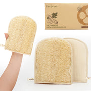 Natural Loofah Bath Glove – Bamboo Cotton Lined - Set of 2