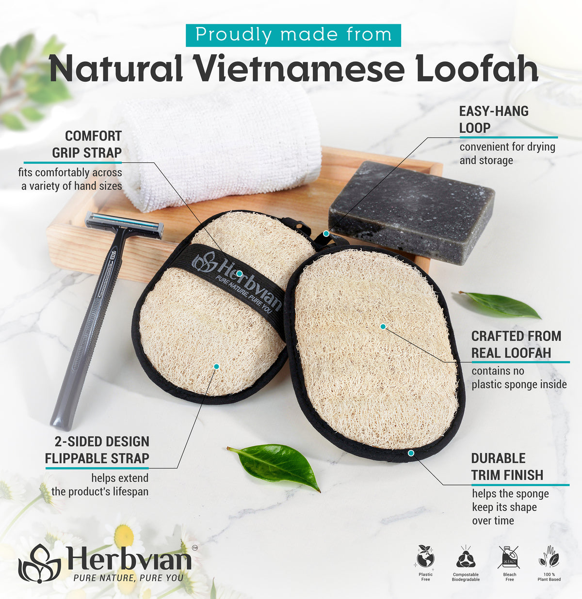 2PCS Natural Loofah Body Scrubber for Men