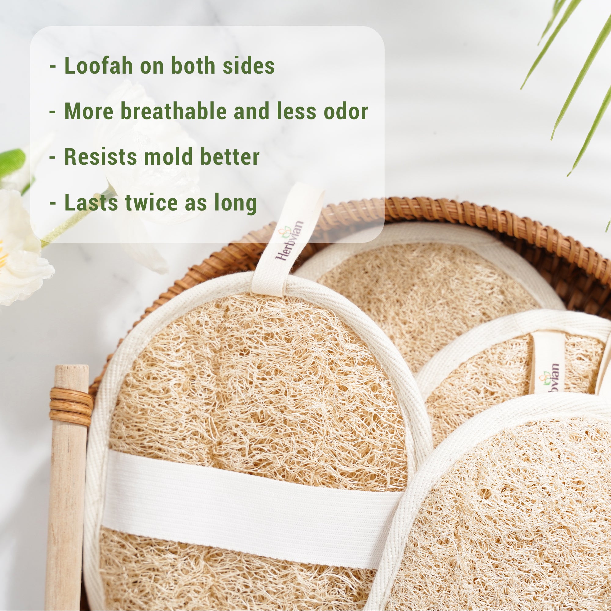 Vietnamese Natural Loofah Exfoliating Body Scrubber Bath Pads - Pack of 2